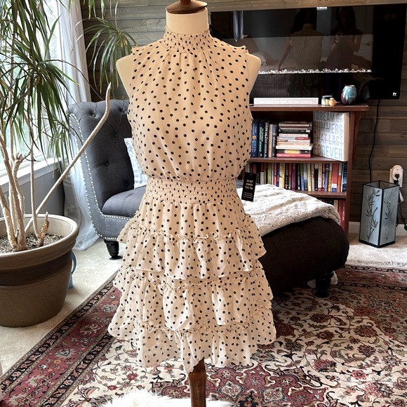 Express Black and Cream Polka-dot Dress - Picture 2 of 7